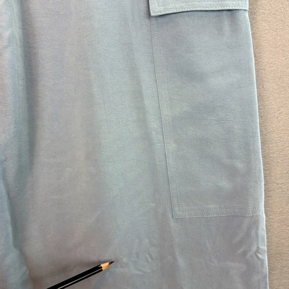 Sister Katie -Women's The Jen Cargo Light Dusty Blue Wide-Leg Pants high waist S